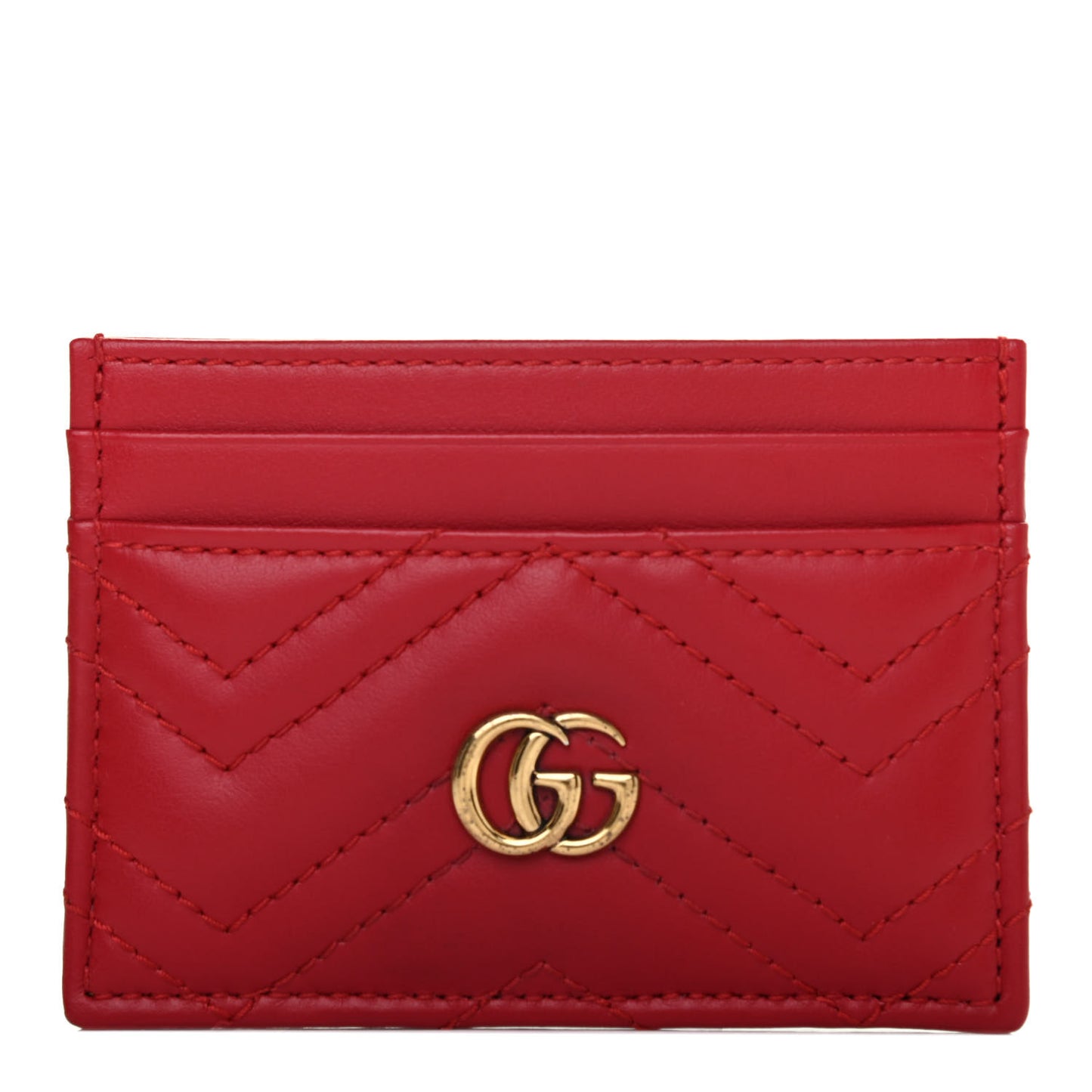 Calfskin Matelasse GG Marmont Card Holder Hibiscus Red