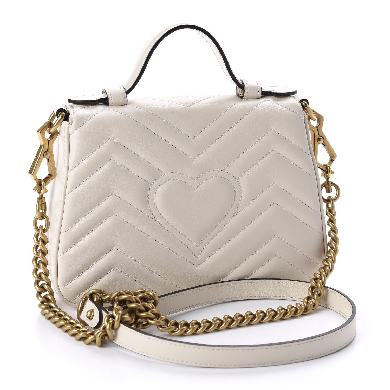 Gucci Calfskin Matelasse Mini GG Marmont Top Handle Shoulder Bag White 3 of 10