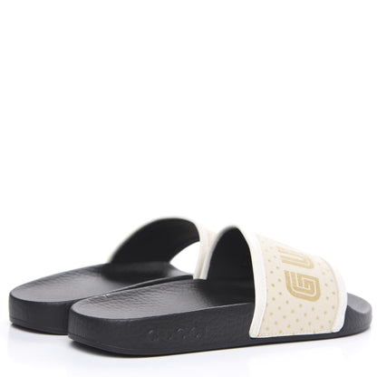 Gucci X SEGA Supreme Canvas GUCCY Stars Womens Slide Sandals 37 Mystic White Gold 3 of 6