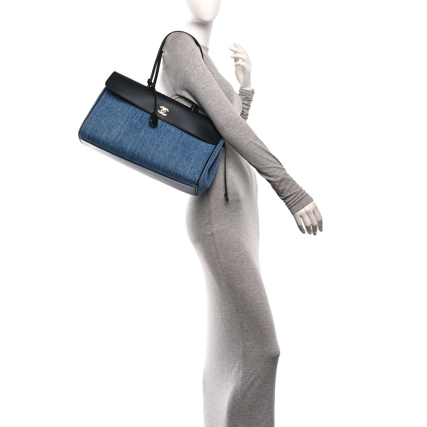 Chanel Denim Calfskin Urban Essentials Large Shopping Bag Blue Black 2 of 10