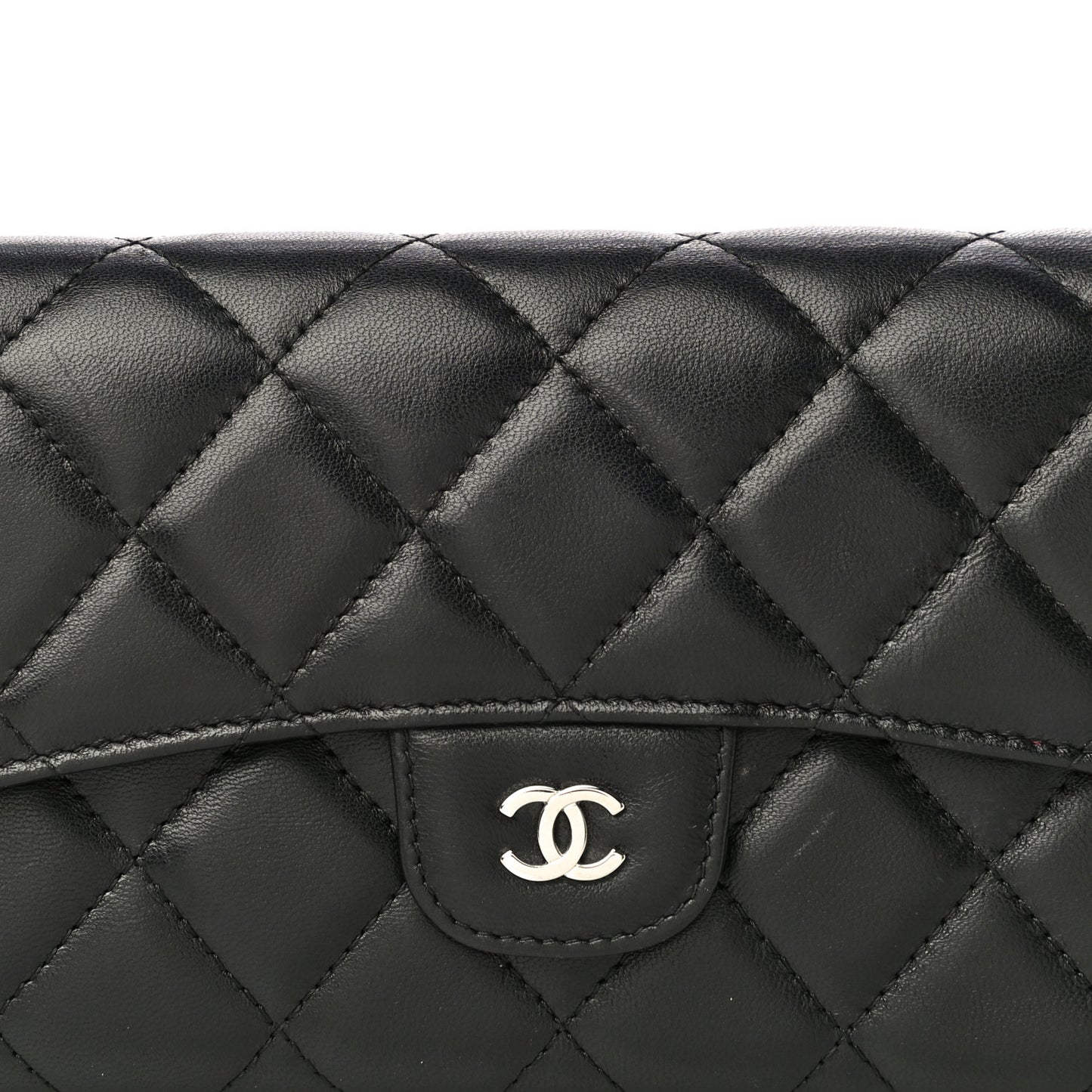 Lambskin Quilted Large Gusset Flap Wallet Black