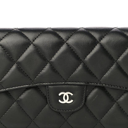 Chanel Lambskin Quilted Large Gusset Flap Wallet Black 9 of 24