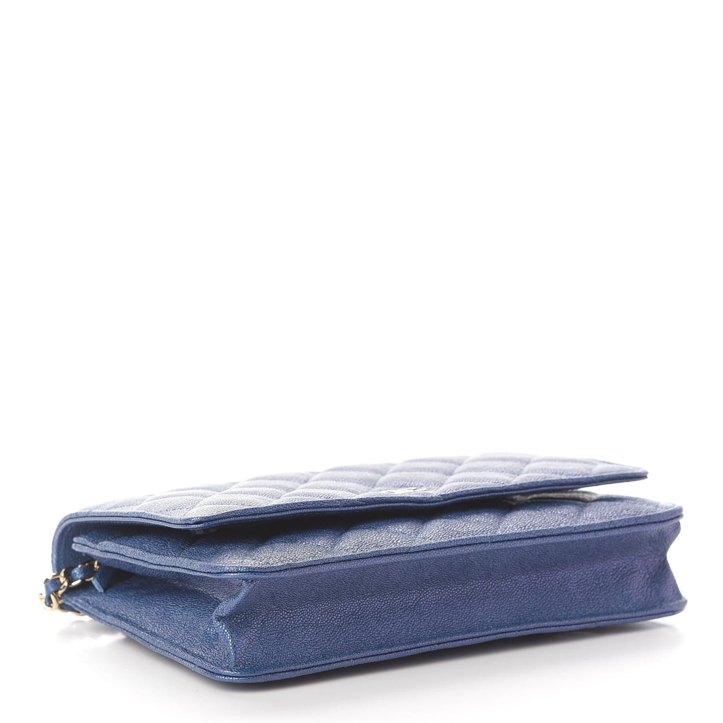 Iridescent Caviar Quilted Wallet On Chain WOC Dark Blue