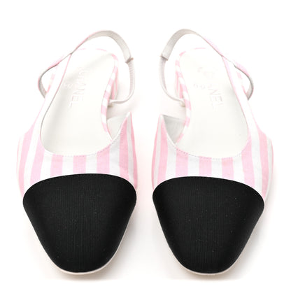 Chanel Fabric Grosgrain Cap Toe CC Slingback Flats 38.5 Pink White 3 of 8