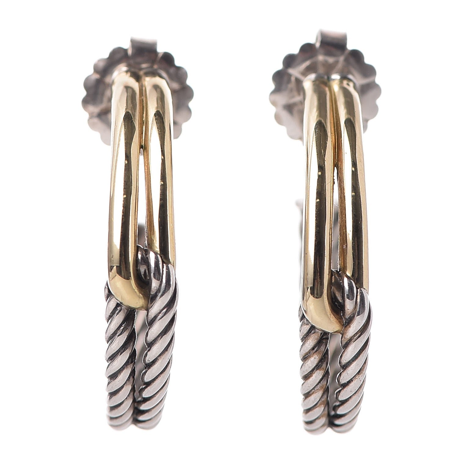 David Yurman Sterling Silver 18K Yellow Gold 30mm Labyrinth Hoop Earrings 1 of 3
