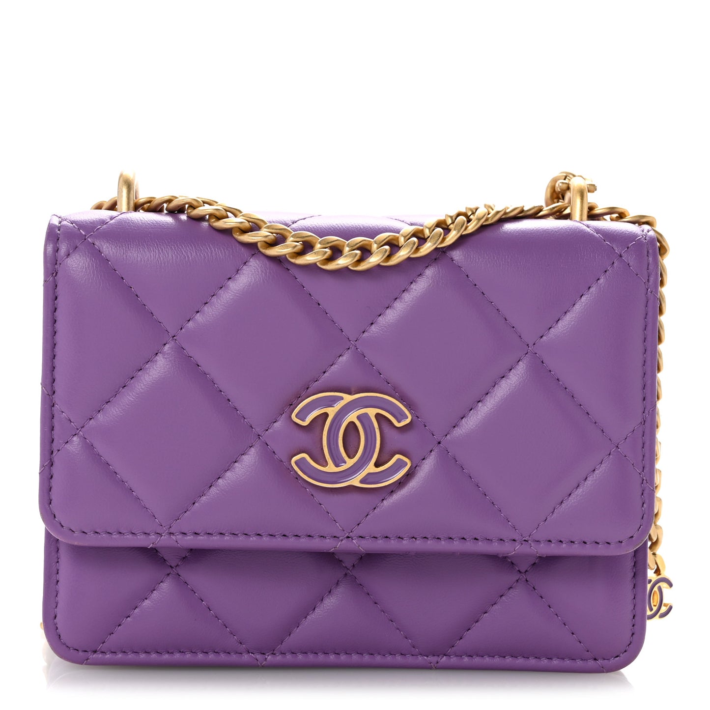 Lambskin Enamel Quilted Pending CC Clutch With Chain  Purple