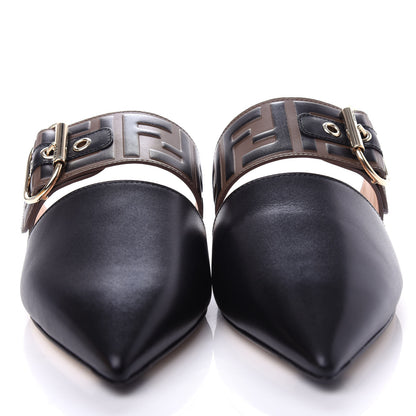 Fendi Vitello FF Embossed Buckle Flat Mules 37 Maya Black 5 of 10