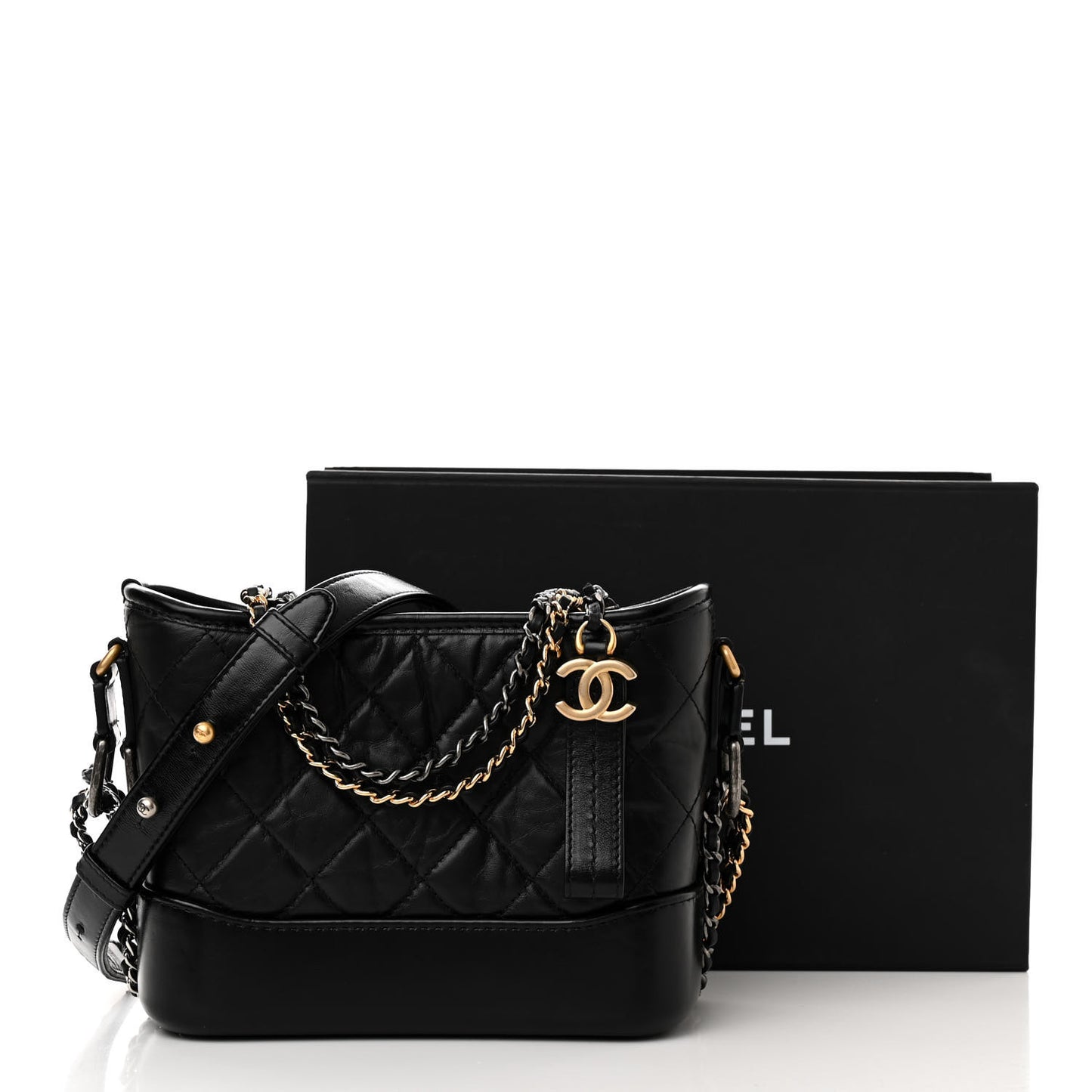 Aged Calfskin Quilted Small Gabrielle Hobo Black