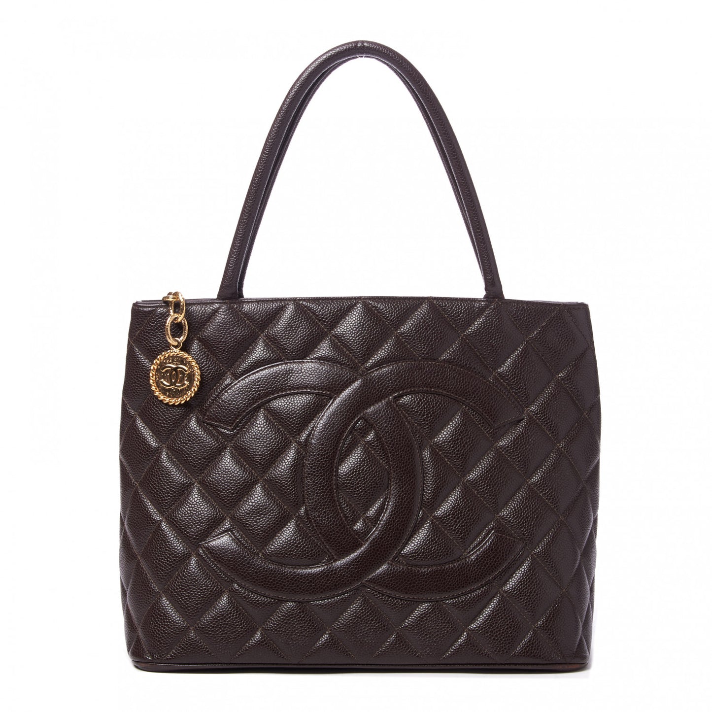 Caviar Quilted Medallion Tote Dark Brown