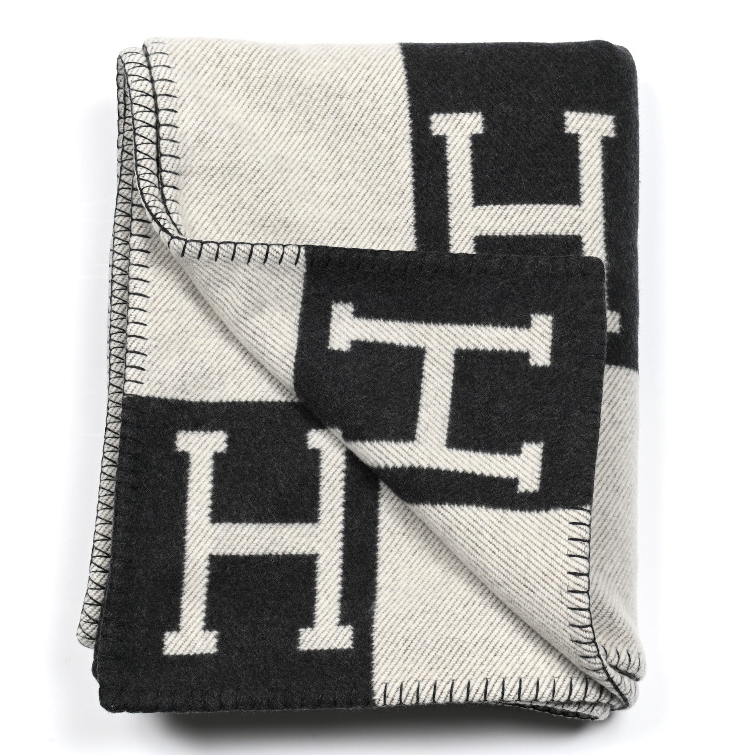 Hermes Wool Cashmere Avalon Blanket Ecru Gris Fonce 2 of 3