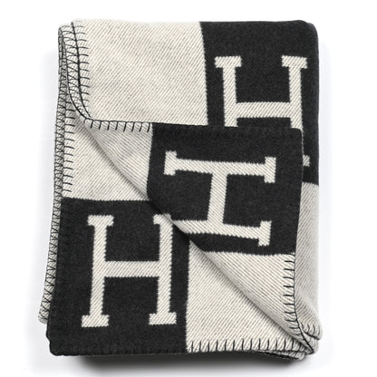 Hermes Wool Cashmere Avalon Blanket Ecru Gris Fonce 2 of 3