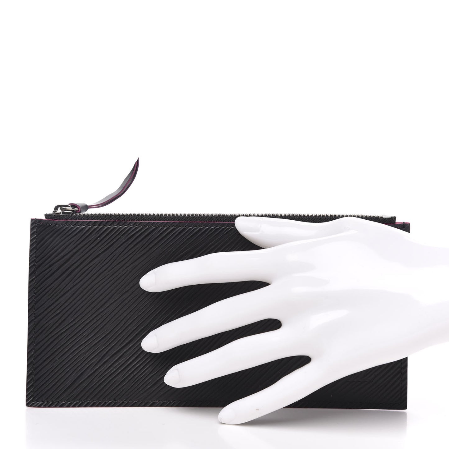Epi Felicie Chain Wallet Zippered Insert Black Hot Pink