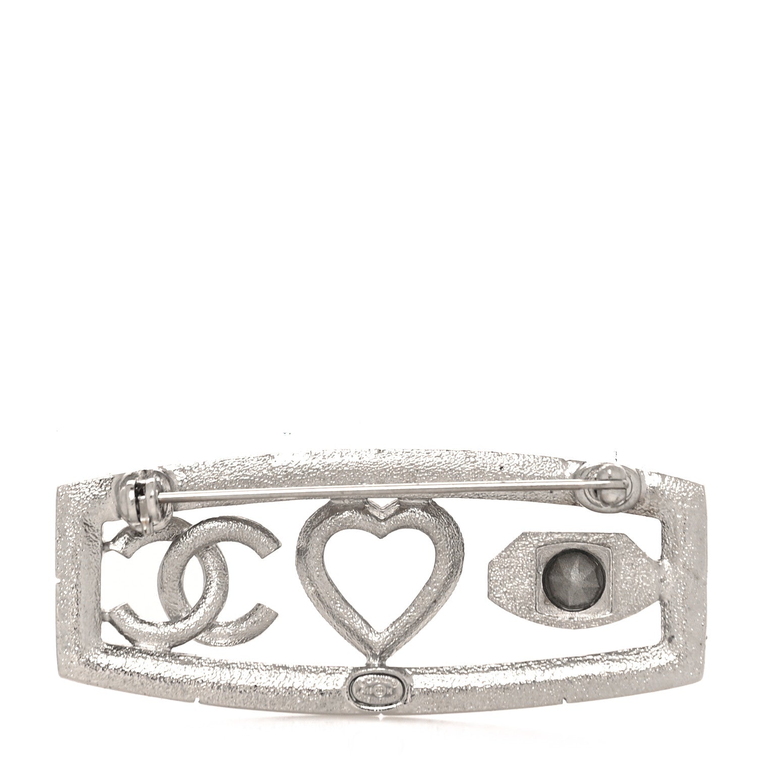 Chanel Crystal Eye Heart CC Brooch Silver 3 of 4