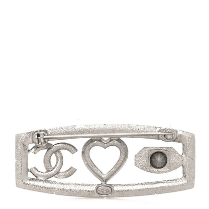 Chanel Crystal Eye Heart CC Brooch Silver 3 of 4