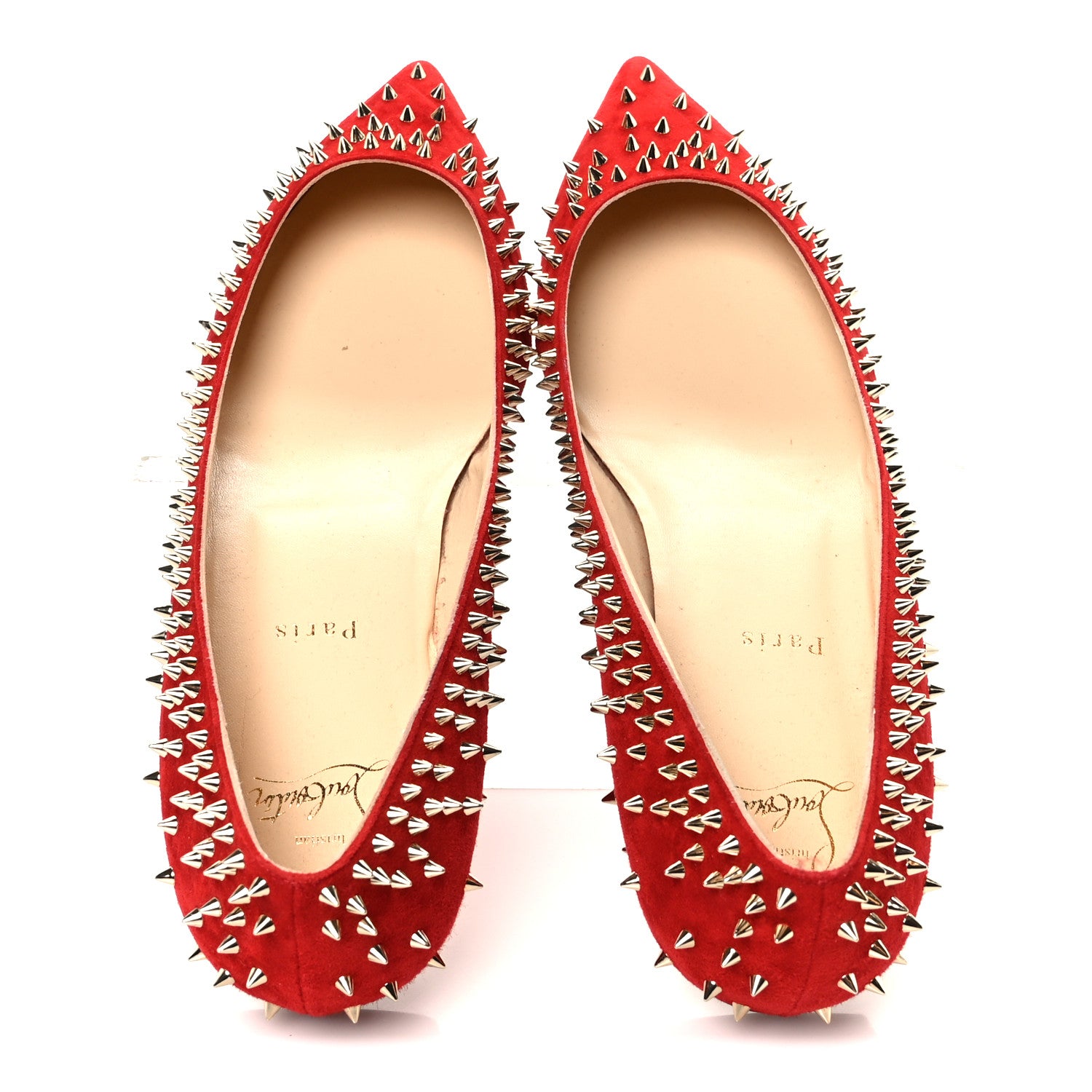 Christian Louboutin Veau Velours Studded Escarpic Flat 41 Rougissime 2 of 10