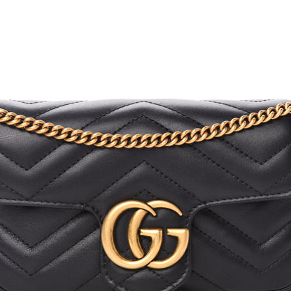 Gucci Calfskin Matelasse Super Mini GG Marmont Shoulder Bag Black 7 of 10