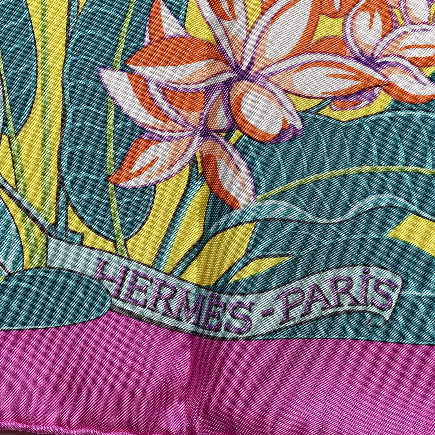Hermes Silk Flamingo Party Scarf 90 Cyclamen Mauve Vert 4 of 8
