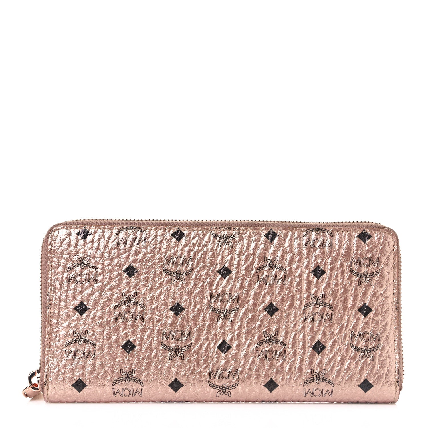 MCM Metallic Visetos Large Zip Around Wallet Champagne Gold 1 of 8