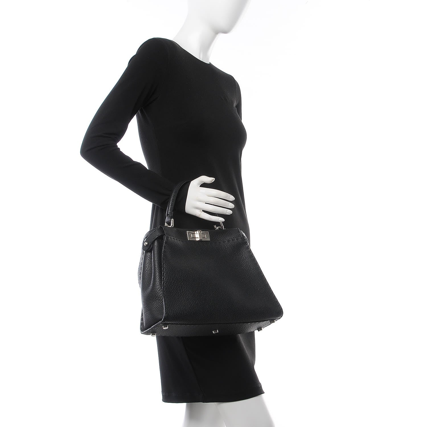 Fendi Cuoio Romano Selleria Bi-Color Medium Peekaboo Iconic Satchel Black Mou 2 of 9