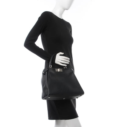 Fendi Cuoio Romano Selleria Bi-Color Medium Peekaboo Iconic Satchel Black Mou 2 of 9