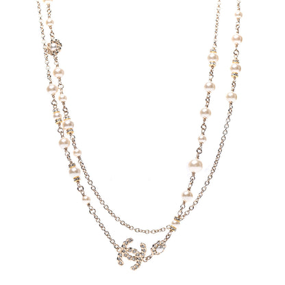 Chanel Crystal Pearl Pearls Coronation CC Long Necklace Gold 1 of 6