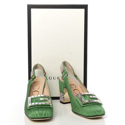 Gucci Moire Fabric Crystal Square G Madelyn Slingbacks 37 New Shamarock 10 of 10