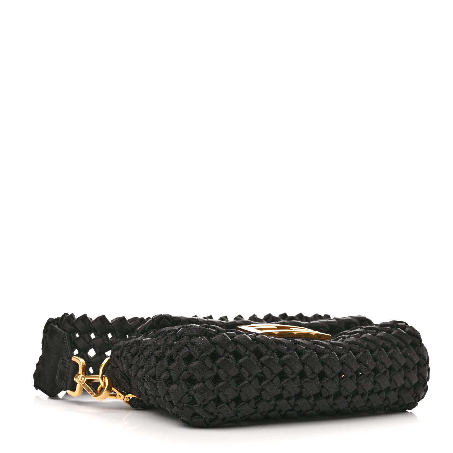 Fendi Satin Square Knot Woven Mini Baguette Black 4 of 10