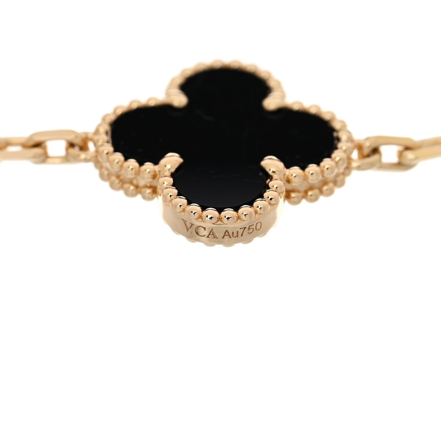 18K Yellow Gold Black Onyx 5 Motifs Vintage Alhambra Bracelet