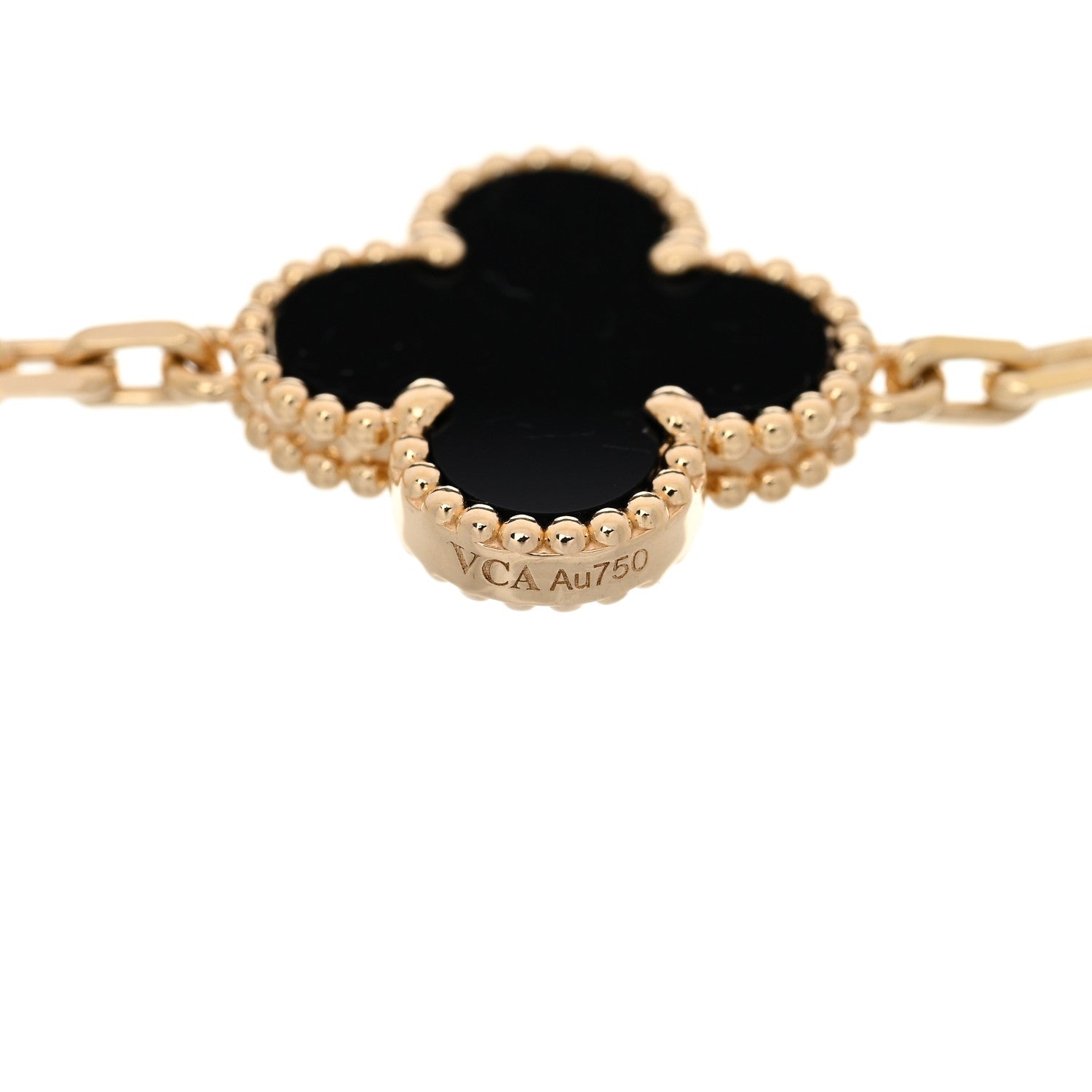 Van Cleef & Arpels 18K Yellow Gold Black Onyx 5 Motifs Vintage Alhambra Bracelet 3 of 4