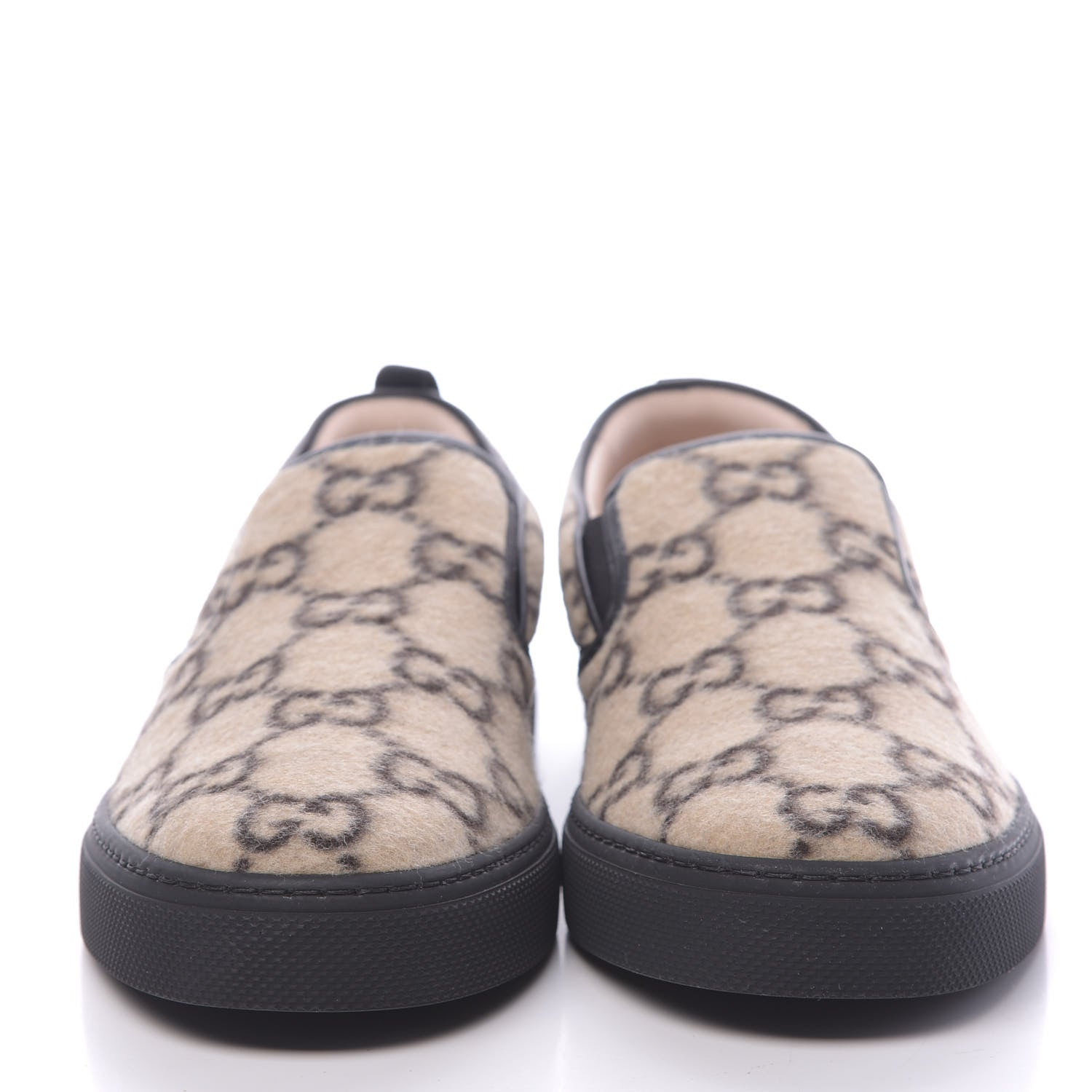 Gucci Covered Wool GG Monogram Mens Dublin Slip On Sneakers 12 Beige Ebony Black 2 of 9