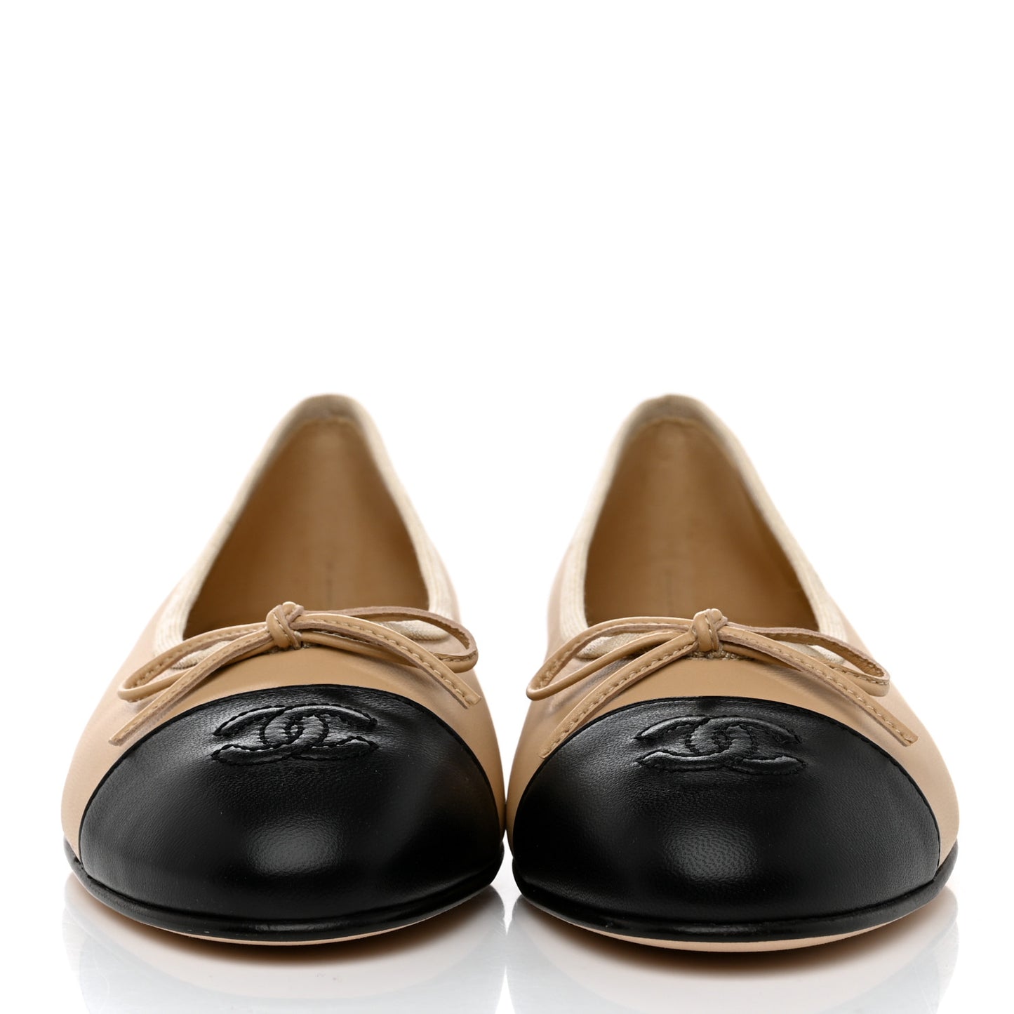 Lambskin Cap Toe CC Ballerina Flats 38 Beige Black