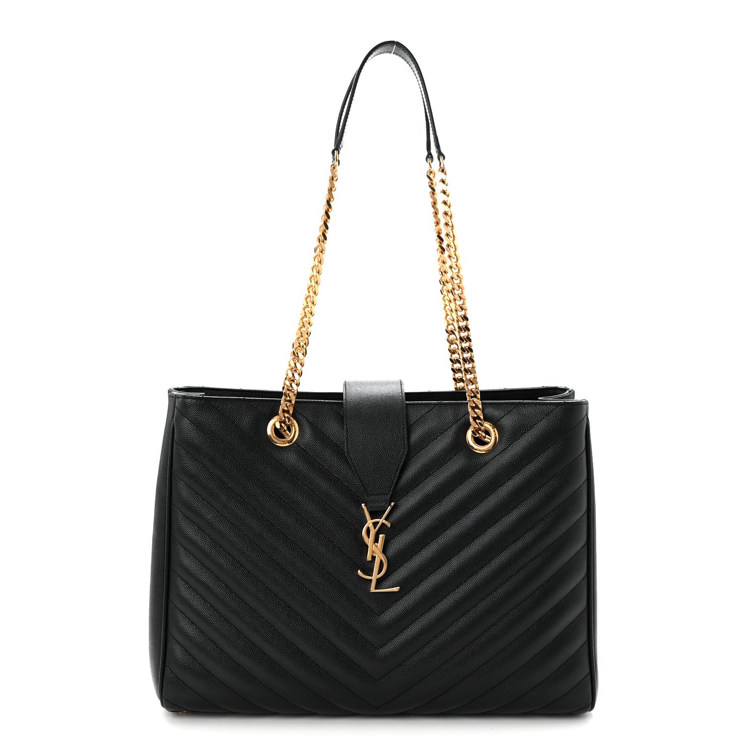 Saint Laurent Grain De Poudre Matelasse Chevron Monogram Shopping Bag Black 1 of 10