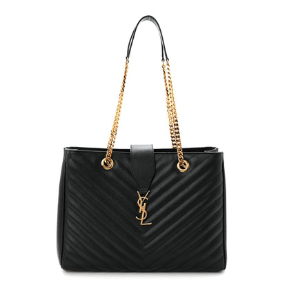 Saint Laurent Grain De Poudre Matelasse Chevron Monogram Shopping Bag Black 1 of 10