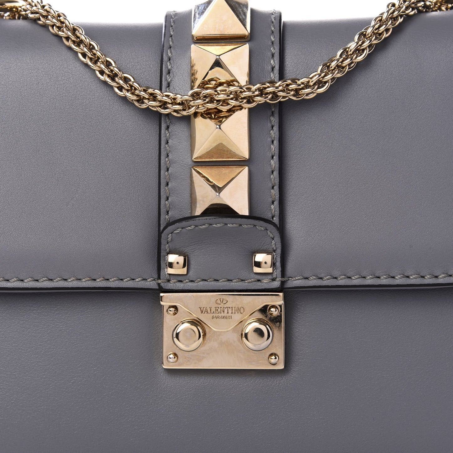 Vitello Small Glam Lock Rockstud Flap Gray