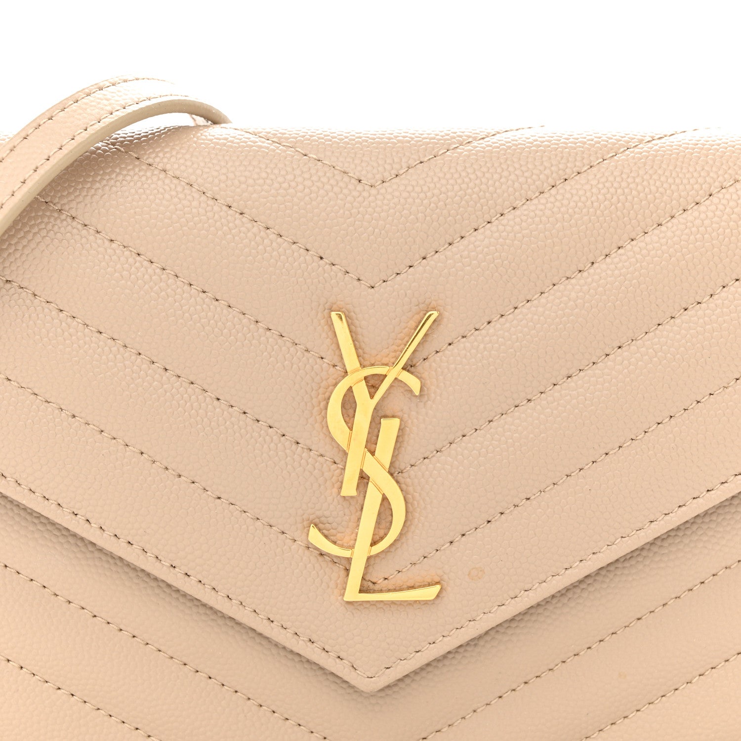 Saint Laurent Grain De Poudre Matelasse Chevron Monogram Envelope Chain Wallet Nude Powder 8 of 11