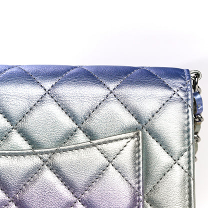 Chanel Gradient Metallic Calfskin Quilted Wallet On Chain WOC Silver Blue Yellow Purple 16 of 19