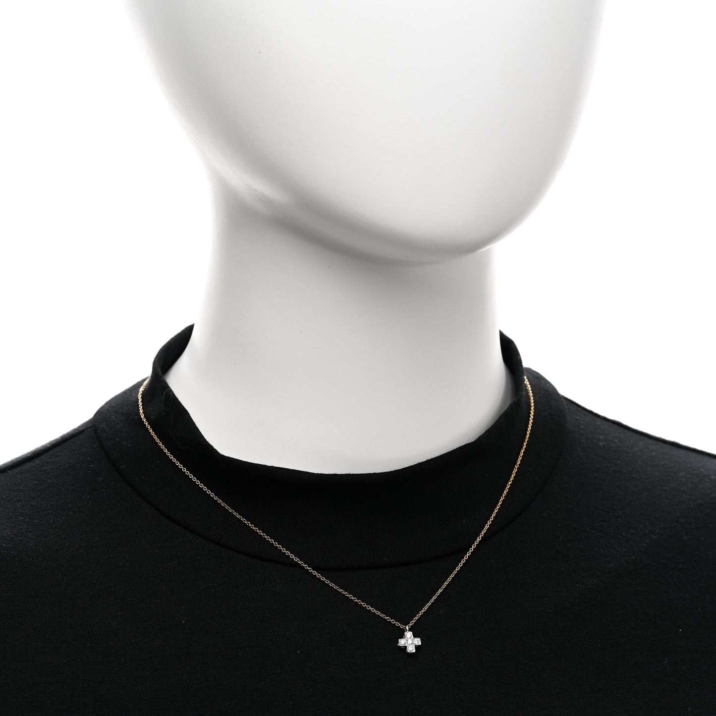 18K Yellow Gold Platinum Diamond Cruciform Cross Pendant Necklace