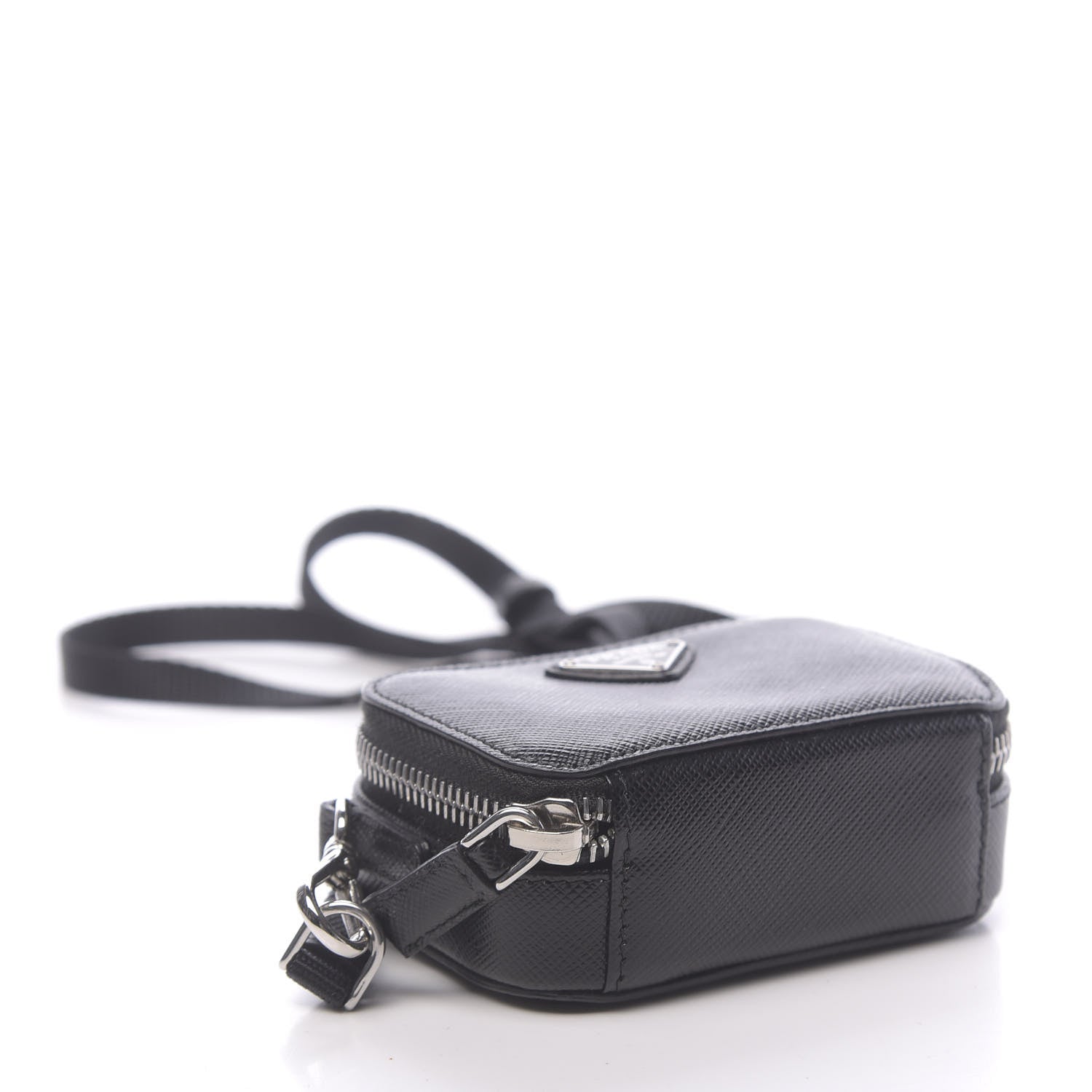 Prada Saffiano Travel Metal Triangle Logo Mini Pouch Shoulder Bag Black 4 of 9