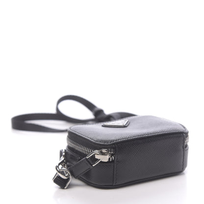Prada Saffiano Travel Metal Triangle Logo Mini Pouch Shoulder Bag Black 4 of 9