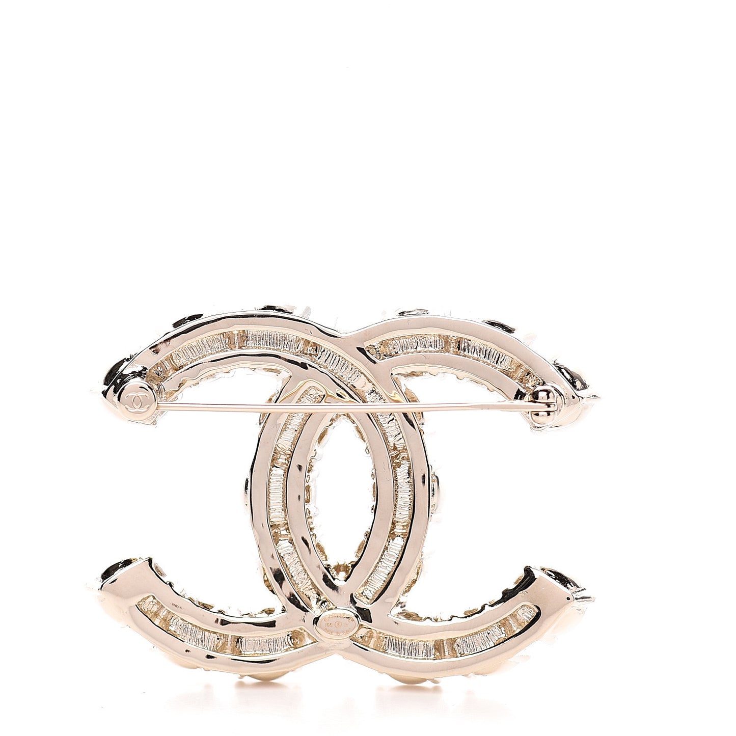 Pearl Crystal CC Brooch Gold