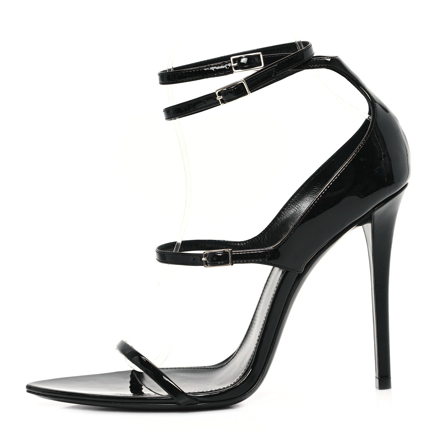 Saint Laurent Patent Calfskin Dita 110 Sandals 38 Black 1 of 10