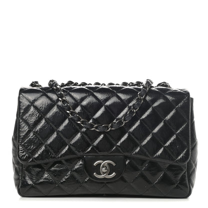Chanel Crinkled Patent Quilted Jumbo Single Flap Black 1 of 10