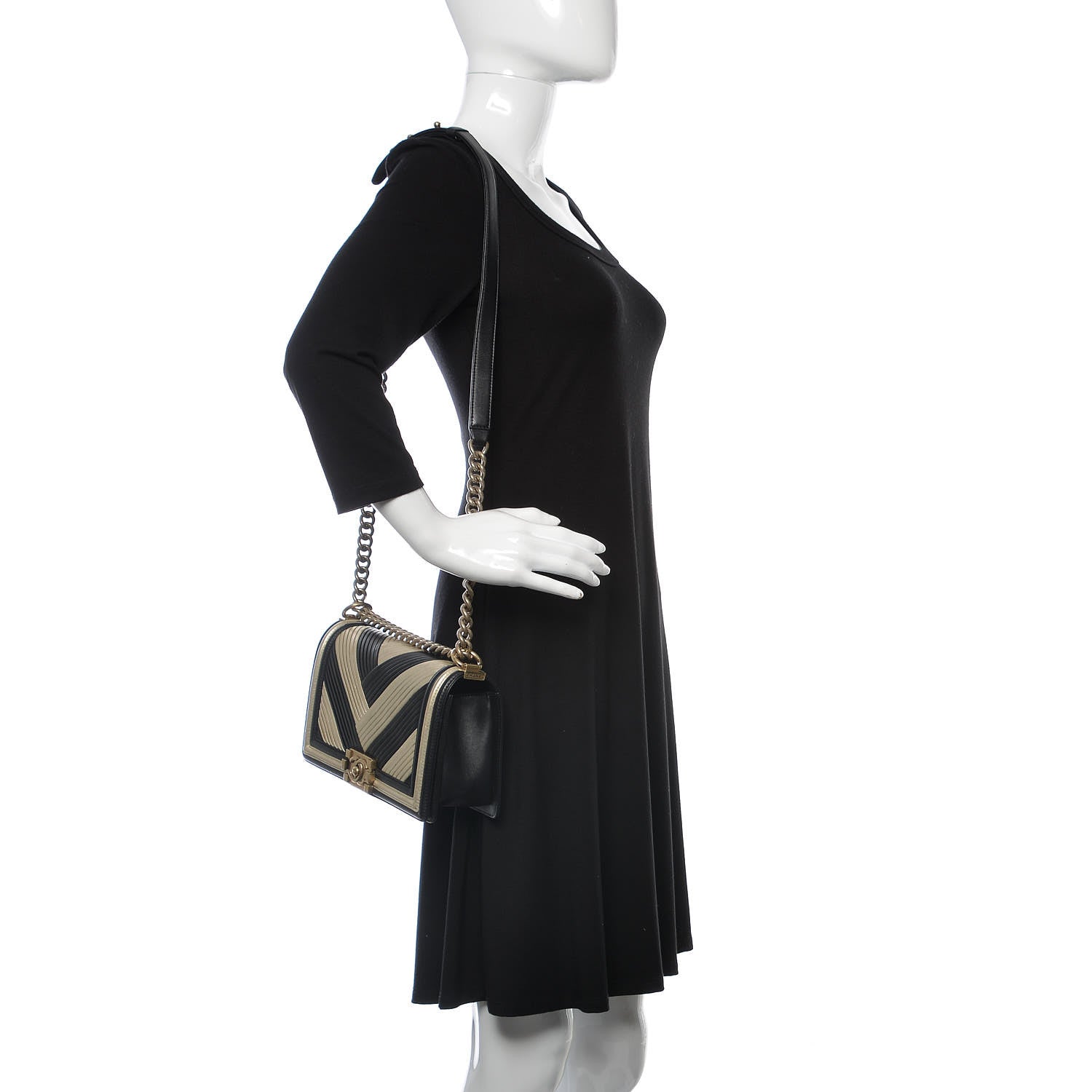 Chanel Metallic Calfskin Pleated Medium Boy In Rome Flap Black Gold 2 of 14