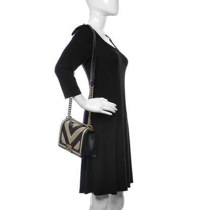 Chanel Metallic Calfskin Pleated Medium Boy In Rome Flap Black Gold 2 of 14