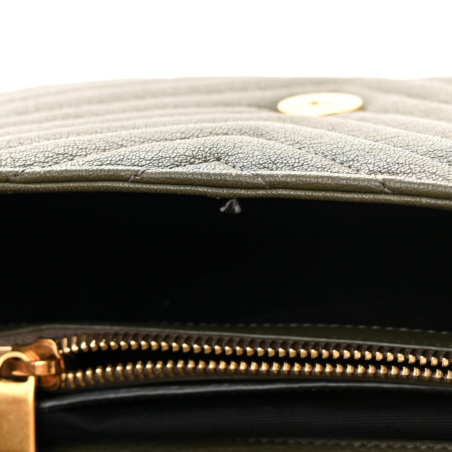 Sheepskin Matelasse Chevron Monogram Medium College Bag Military Olive