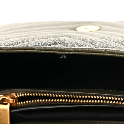 Saint Laurent Sheepskin Matelasse Chevron Monogram Medium College Bag Military Olive 11 of 20