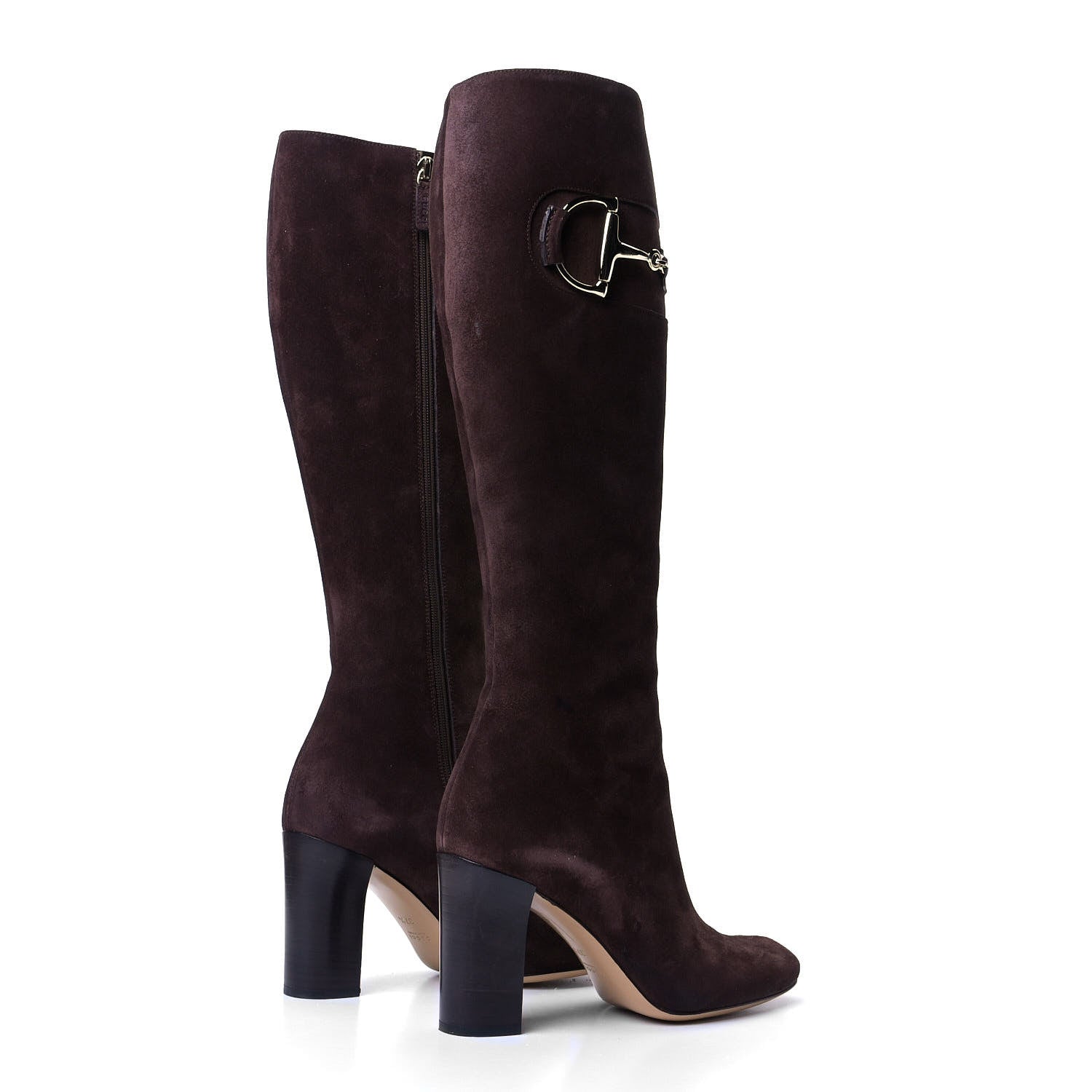 Gucci Suede Horsebit Knee High Boots 37.5 Brown 4 of 8