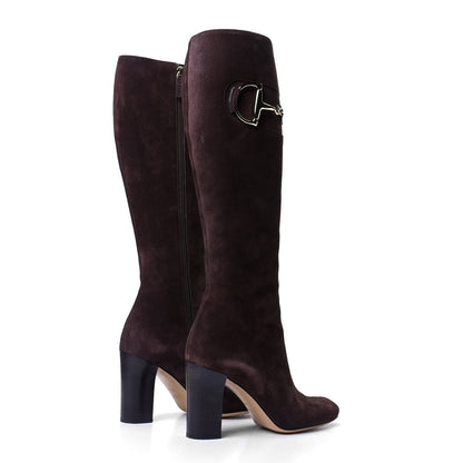 Gucci Suede Horsebit Knee High Boots 37.5 Brown 4 of 8