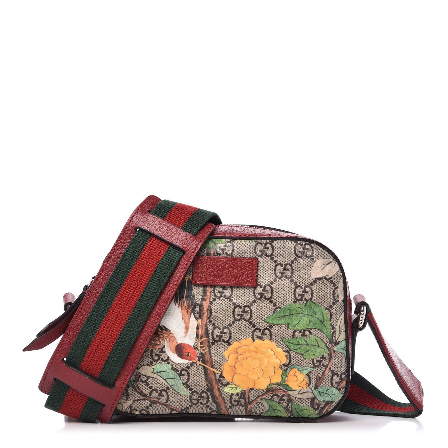 GG Supreme Monogram Tian Web Small Camera Bag Beige Multicolor Red