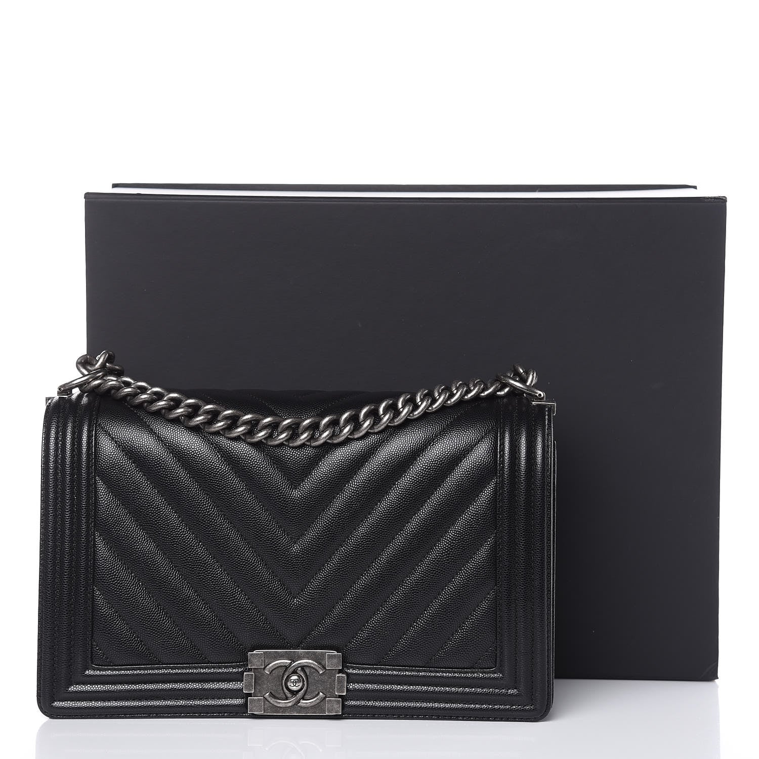 Chanel Caviar Chevron Quilted New Medium Boy Flap Black 10 of 11